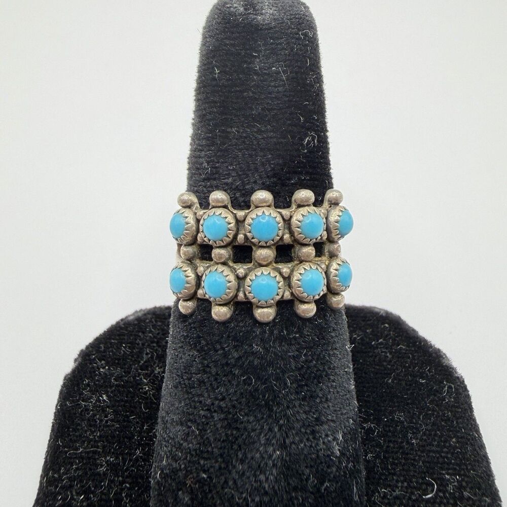 925 Sterling Silver Turquoise Snake Eye Double Row Ring Size 6.25 4.2g